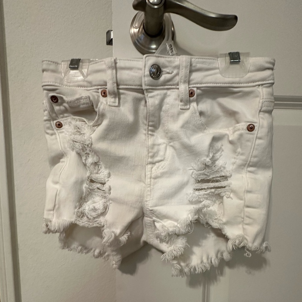 American Eagle White Jean Ripped Shorts SZ 00